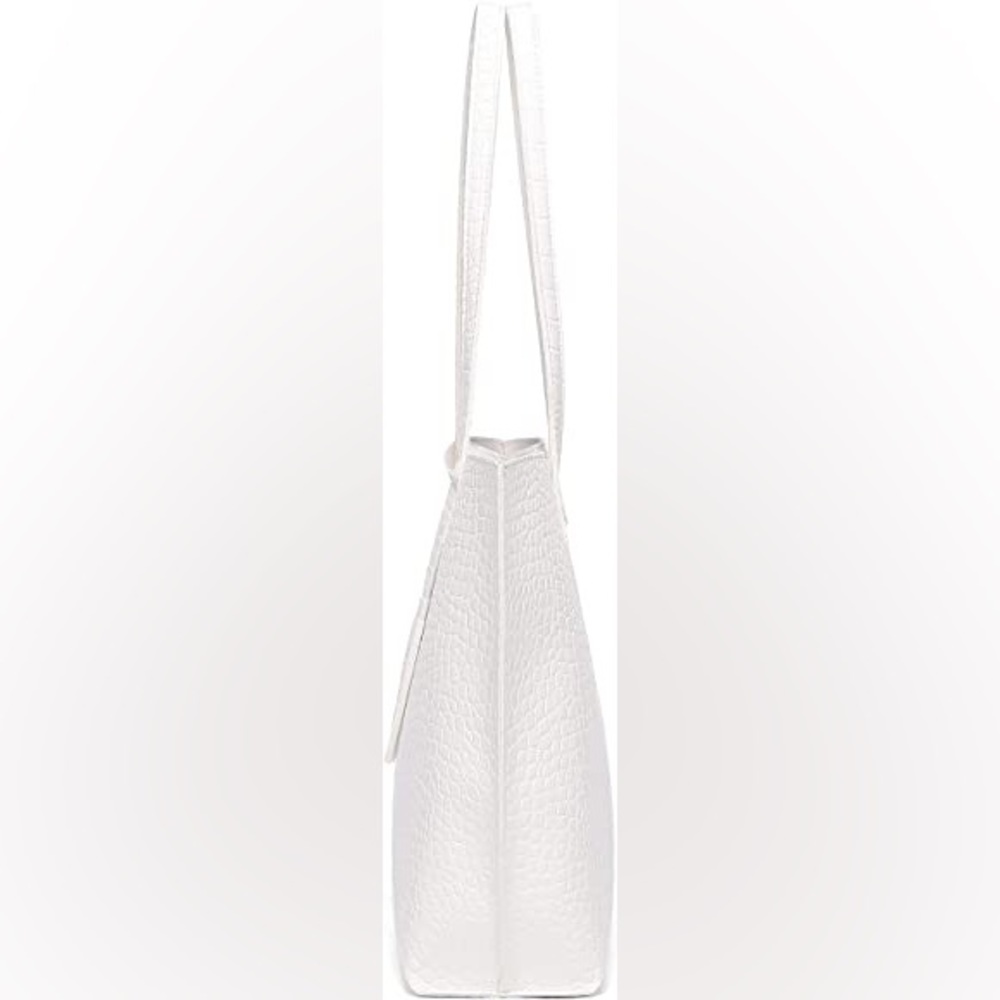 WHITE TEXTURED SOFT FAUX LEATHER TOTE SHOULDER BAG - Picture 3 of 6